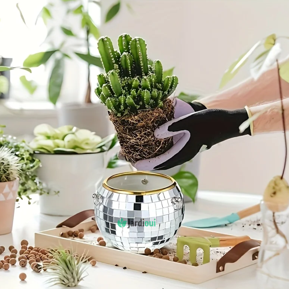 Pot de Fleur Boule à Facette Éclatant