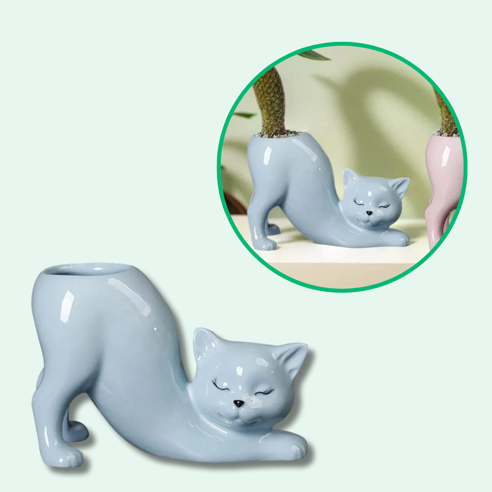 Jardioui 1 Pot (29.90 €/ pcs) / Bleu Pot de Fleur Chat Adorable