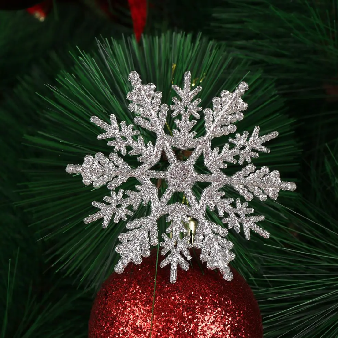 Jardioui Argent Flocons de Neige Pailletés (Lot de 12)