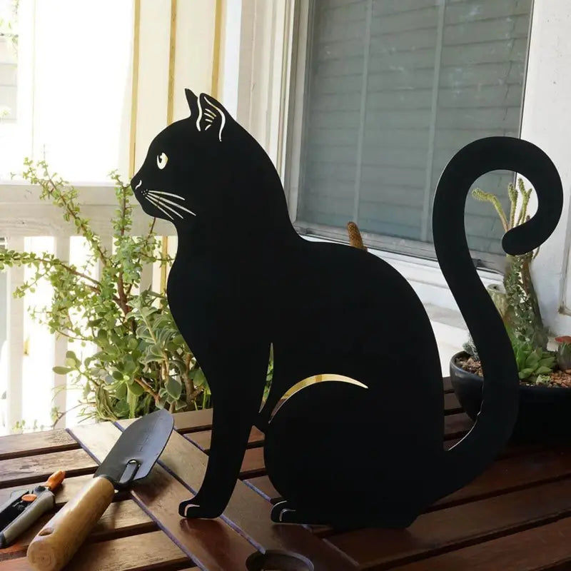 Jardioui Décoration Jardin Chat Noir Mystérieux (Lot de 2 + 1 Offerte)