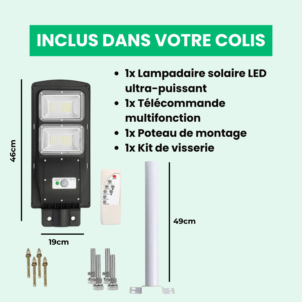 Jardioui Lampadaire Solaire Extérieur Détecteur de Mouvement Ultra-Puissant