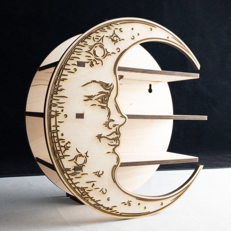 frJardioui étagère Blanc Étagère "Croissant de Lune" en Bois