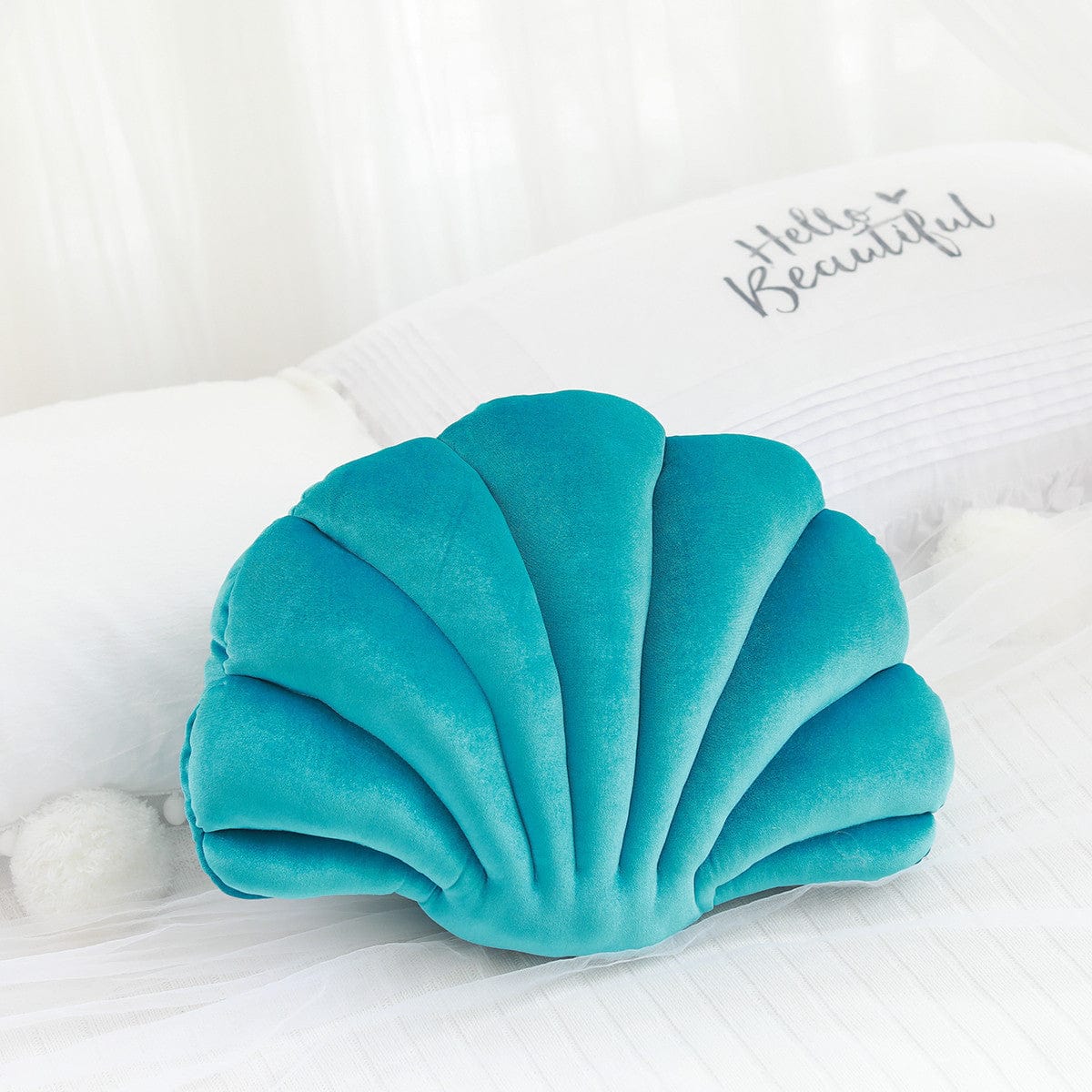 frJardioui Coussin Bleu ciel / Moyen Coussin Coquillage en Velours